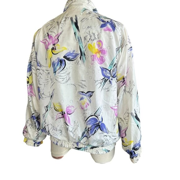 Vintage 90s Perry Sportswear Colorful Abstract Floral Bomber Jacket - Picture 3 of 12